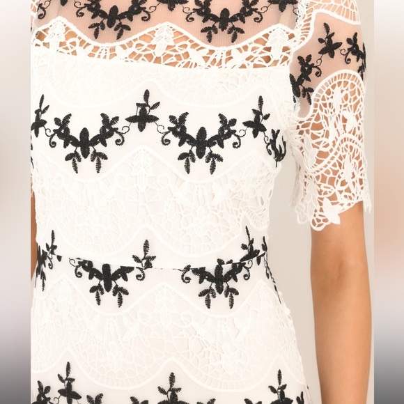 Lace black and white midi dress - Picture 2 of 4